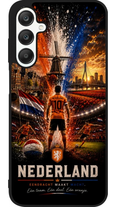 Coque Samsung Galaxy A25 - Silicone rigide noir Football Pays-Bas splash 2026
