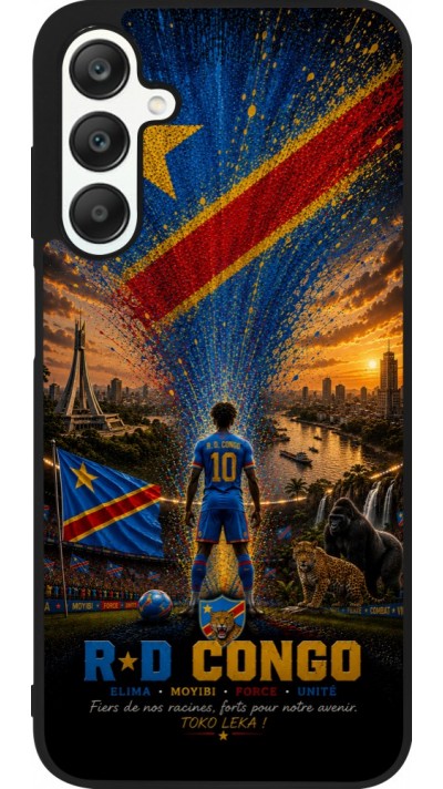 Coque Samsung Galaxy A25 - Silicone rigide noir Football République démocratique du Congo splash 2026