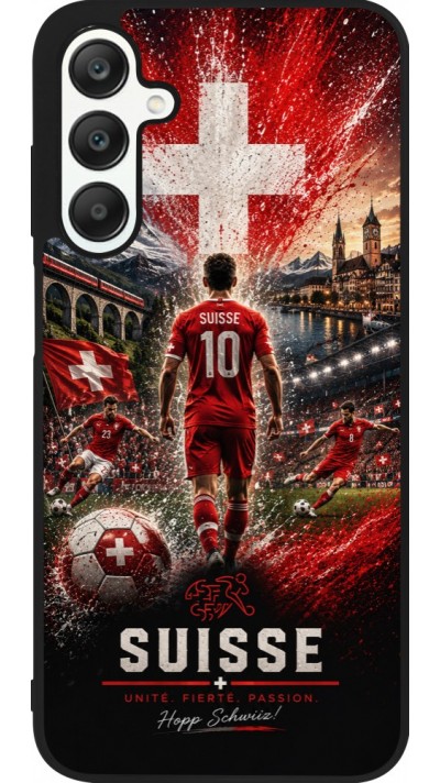 Coque Samsung Galaxy A25 - Silicone rigide noir Football Suisse splash 2026