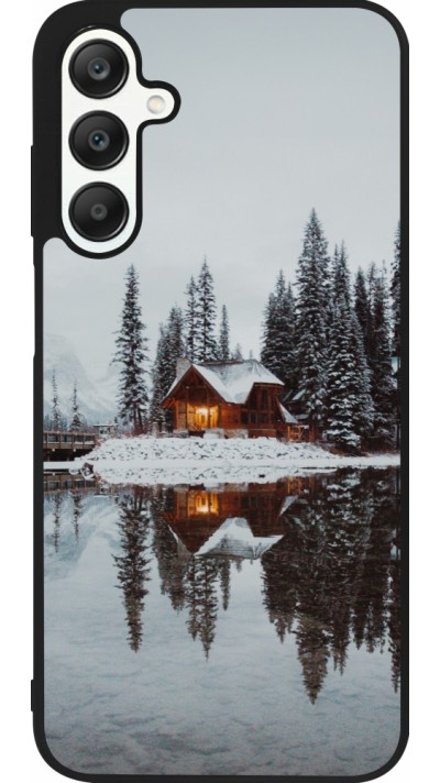 Coque Samsung Galaxy A25 - Silicone rigide noir Winter 25 Winter house forest afternoon