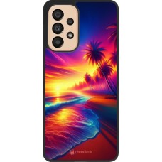 Coque Samsung Galaxy A33 5G - Silicone rigide noir Plage coucher soleil flashy