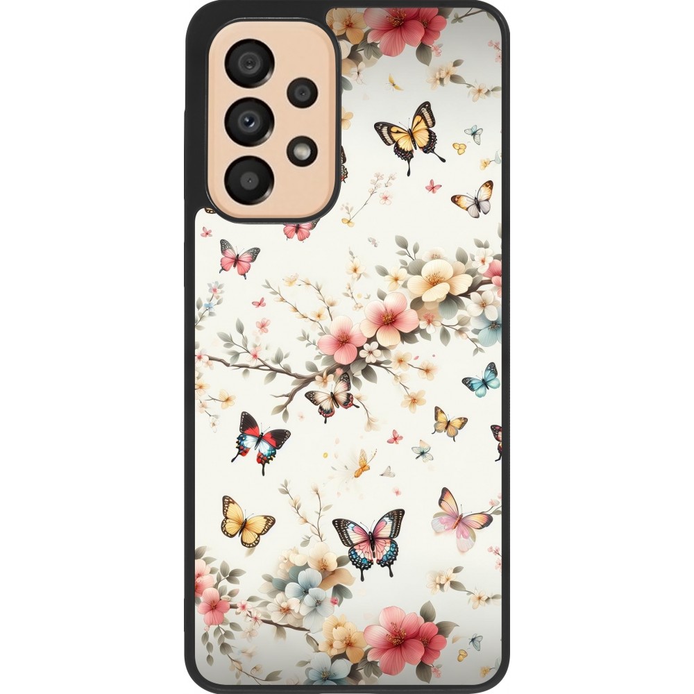 Coque Samsung Galaxy A33 5G - Silicone rigide noir Spring 25 Papillons Légers