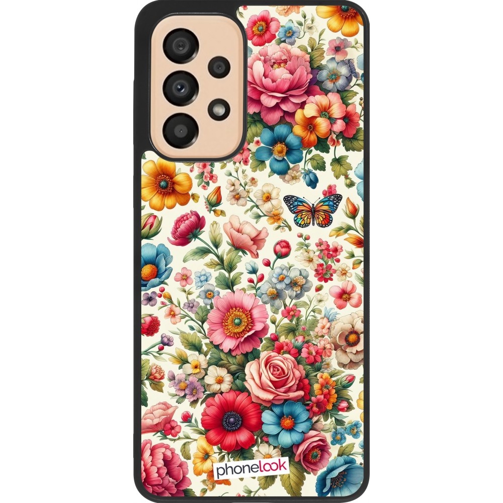 Coque Samsung Galaxy A33 5G - Silicone rigide noir Spring 25 printemps fleuri