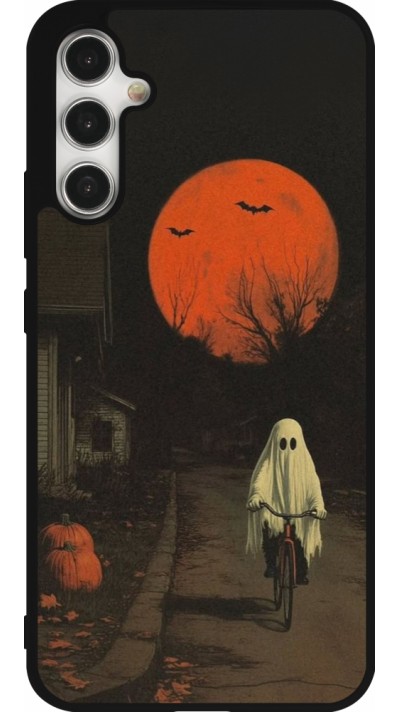 Coque Samsung Galaxy A34 5G - Silicone rigide noir Halloween 2025 Ghost on a bicycle