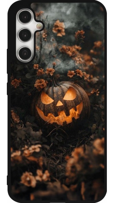 Coque Samsung Galaxy A34 5G - Silicone rigide noir Halloween 2025 Pumpkin with flowers