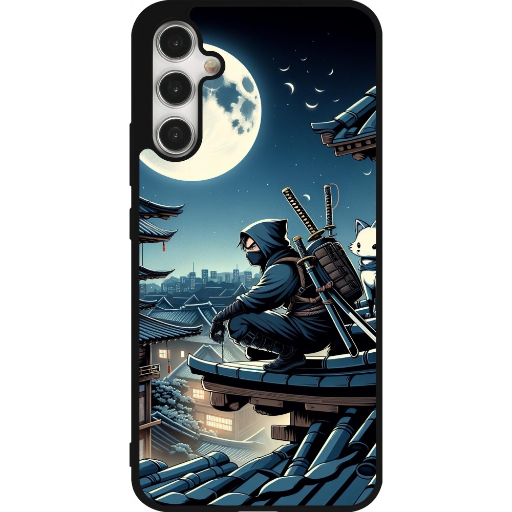 Coque Samsung Galaxy A34 5G - Silicone rigide noir Ninja sous la lune