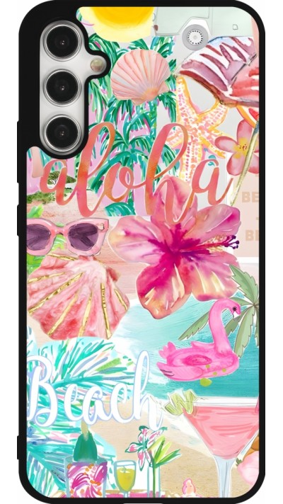 Samsung Galaxy A34 5G Case Hülle - Silikon schwarz Preppy Collage Aloha