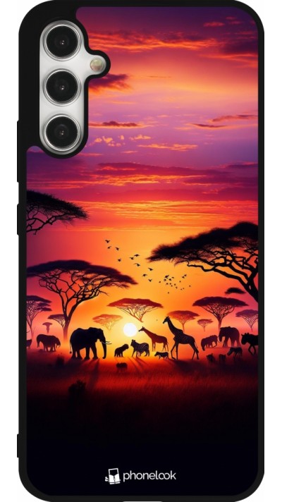 Samsung Galaxy A34 5G Case Hülle - Silikon schwarz Safari Sonnenuntergang Wildtiere