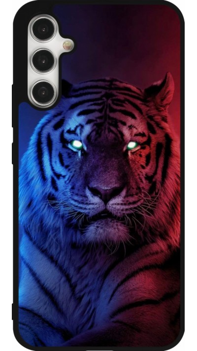 Coque Samsung Galaxy A34 5G - Silicone rigide noir Tiger Blue Red