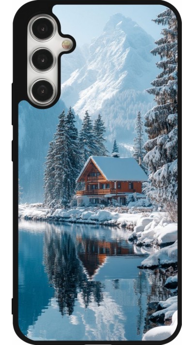 Samsung Galaxy A34 5G Case Hülle - Silikon schwarz Winter 25 Winter house forest day