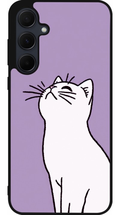 Coque Samsung Galaxy A35 5G - Silicone rigide noir Chat sur fond violet