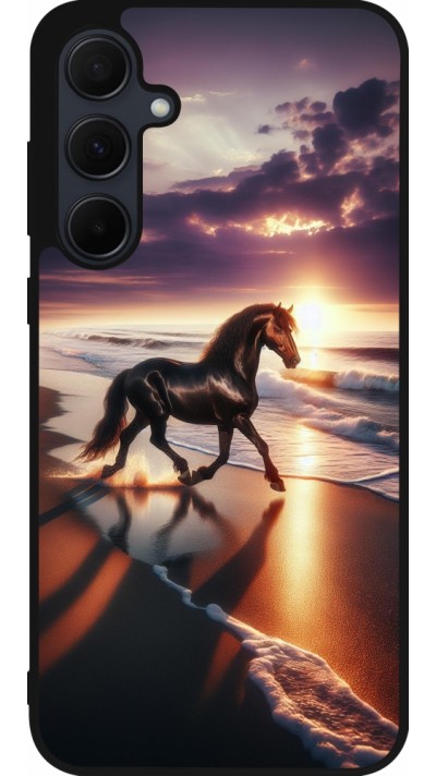 Coque Samsung Galaxy A35 5G - Silicone rigide noir Cheval majestueux plage
