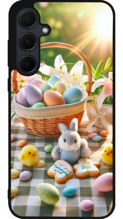Coque Samsung Galaxy A35 5G - Silicone rigide noir Easter 2025 Panier Pâques
