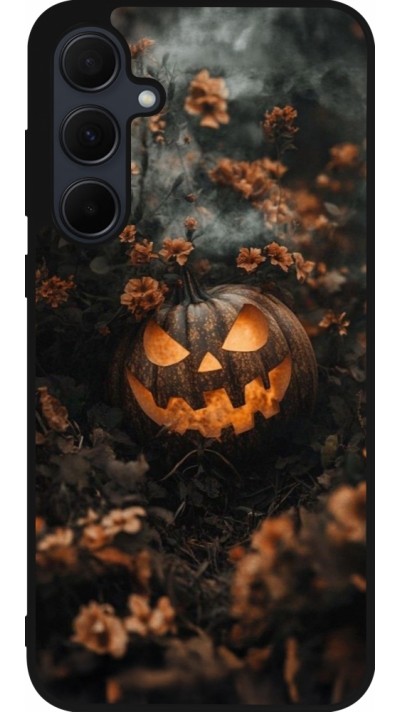 Coque Samsung Galaxy A35 5G - Silicone rigide noir Halloween 2025 Pumpkin with flowers