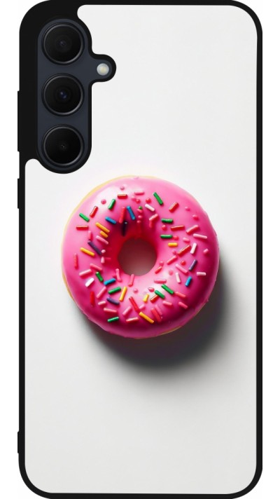 Coque Samsung Galaxy A35 5G - Silicone rigide noir Weißer Hintergrund, pinker Donut