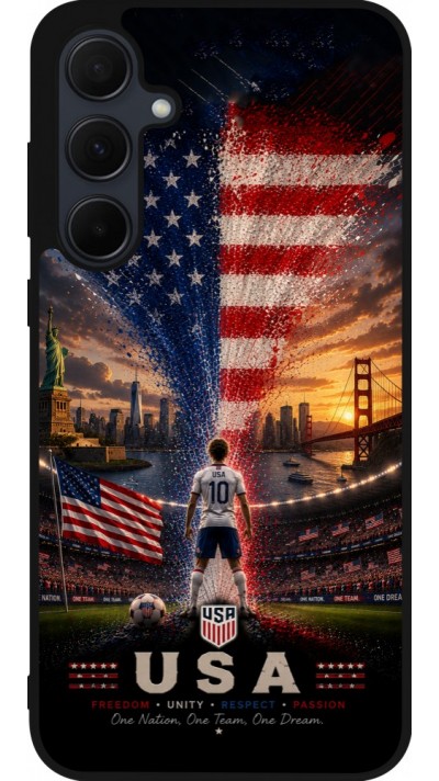 Coque Samsung Galaxy A35 5G - Silicone rigide noir Football États-Unis splash 2026