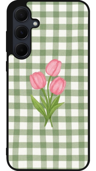 Coque Samsung Galaxy A35 5G - Silicone rigide noir Green vichy tulips 2026