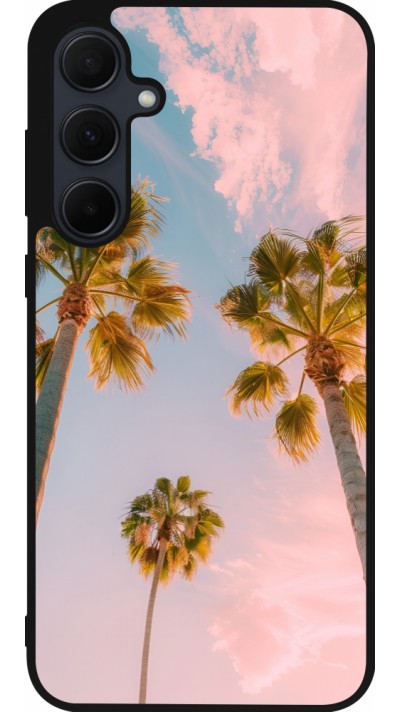 Coque Samsung Galaxy A35 5G - Silicone rigide noir Summer 2025 Palmiers