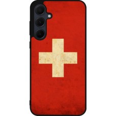 Coque Samsung Galaxy A35 5G - Silicone rigide noir Vintage Flag SWISS