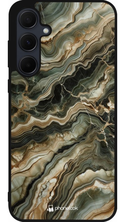 Coque Samsung Galaxy A36 - Silicone rigide noir Marbre Olive