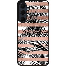 Coque Samsung Galaxy A36 - Silicone rigide noir Palm trees gold stripes