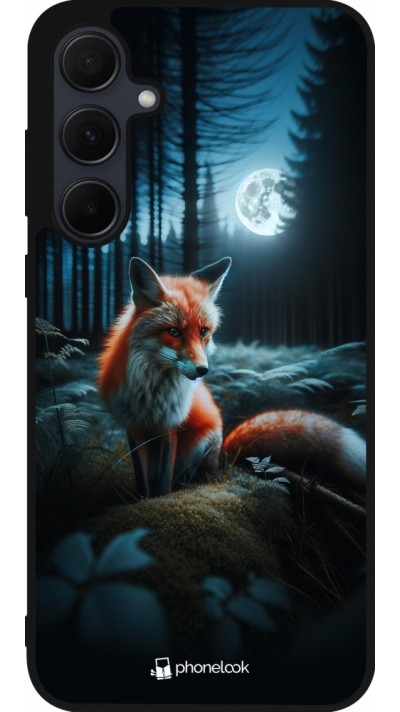 Coque Samsung Galaxy A36 - Silicone rigide noir Renard lune forêt