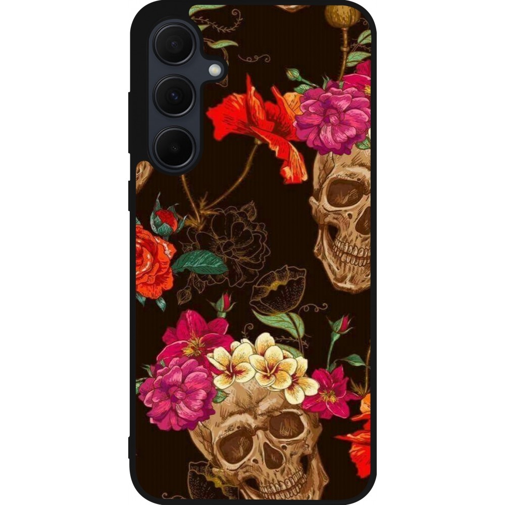 Coque Samsung Galaxy A36 - Silicone rigide noir Skulls and flowers