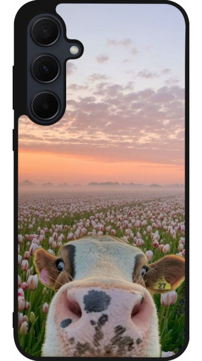 Samsung Galaxy A36 Case Hülle - Silikon schwarz Cow with tulips Spring 2026