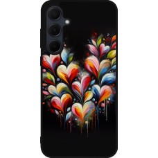 Coque Samsung Galaxy A36 - Silicone rigide noir Valentine 2024 Coeur Noir Abstrait