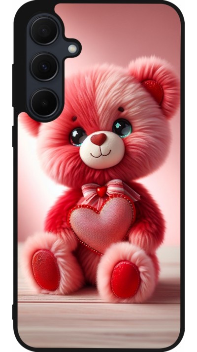 Coque Samsung Galaxy A36 - Silicone rigide noir Valentine 2024 Ourson rose