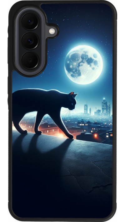 Samsung Galaxy A37 Case Hülle - Silikon schwarz Schwarze Katze unter dem Vollmond