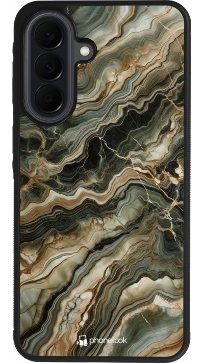 Coque Samsung Galaxy A37 - Silicone rigide noir Marbre Olive