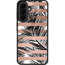 Coque Samsung Galaxy A37 - Silicone rigide noir Palm trees gold stripes