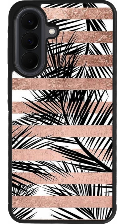 Coque Samsung Galaxy A37 - Silicone rigide noir Palm trees gold stripes