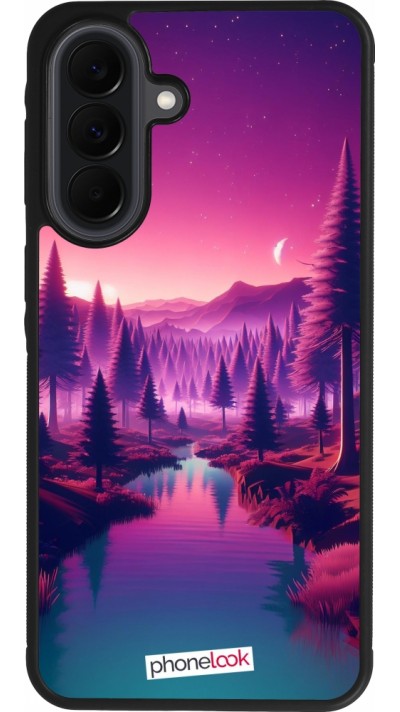Coque Samsung Galaxy A37 - Silicone rigide noir Paysage Violet-Rose