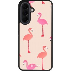 Samsung Galaxy A37 Case Hülle - Silikon schwarz Pink Flamingos Pattern
