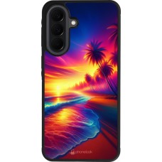 Coque Samsung Galaxy A37 - Silicone rigide noir Plage coucher soleil flashy