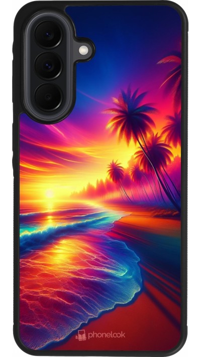 Coque Samsung Galaxy A37 - Silicone rigide noir Plage coucher soleil flashy
