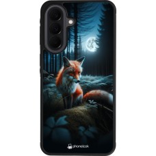 Coque Samsung Galaxy A37 - Silicone rigide noir Renard lune forêt