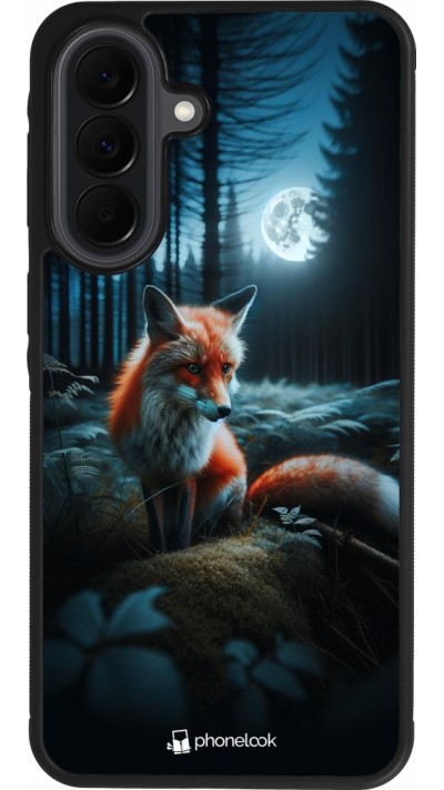 Coque Samsung Galaxy A37 - Silicone rigide noir Renard lune forêt