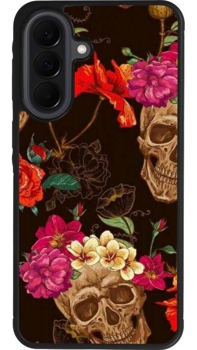 Coque Samsung Galaxy A37 - Silicone rigide noir Skulls and flowers