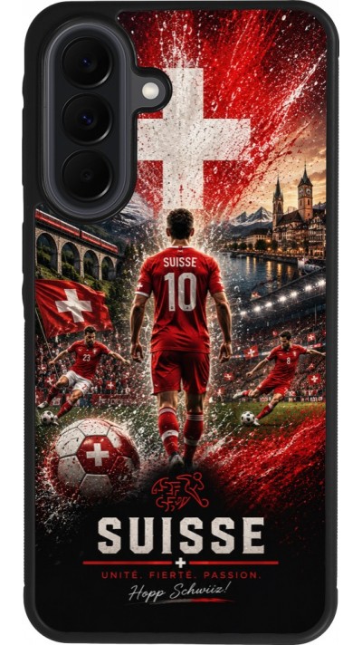 Coque Samsung Galaxy A37 - Silicone rigide noir Football Suisse splash 2026