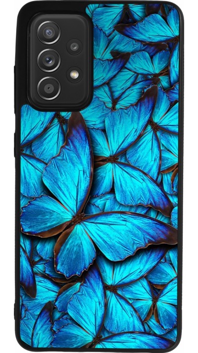 Coque Samsung Galaxy A52 - Silicone rigide noir Papillon bleu