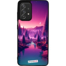 Coque Samsung Galaxy A52 - Silicone rigide noir Paysage Violet-Rose
