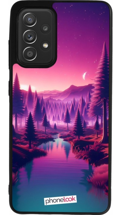 Coque Samsung Galaxy A52 - Silicone rigide noir Paysage Violet-Rose