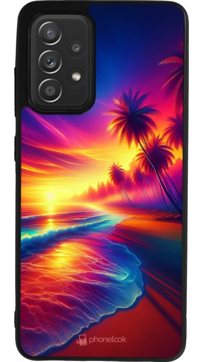 Coque Samsung Galaxy A52 - Silicone rigide noir Plage coucher soleil flashy