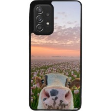 Coque Samsung Galaxy A52 - Silicone rigide noir Cow with tulips 2026