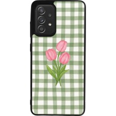 Coque Samsung Galaxy A52 - Silicone rigide noir Green vichy tulips Spring 2026