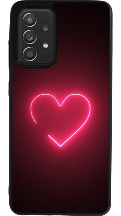 Coque Samsung Galaxy A52 - Silicone rigide noir Valentine 2023 single neon heart