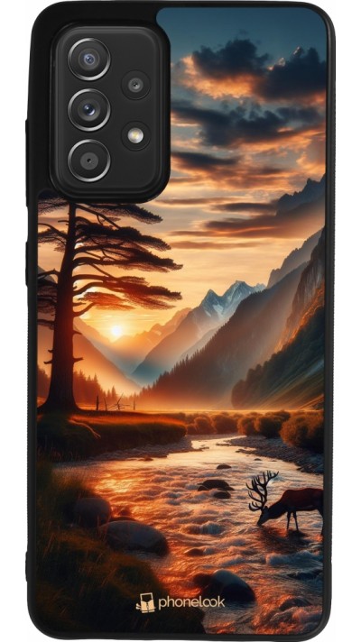 Samsung Galaxy A52 Case Hülle - Silikon schwarz Tal Sonnenuntergang Hirsch Baum
